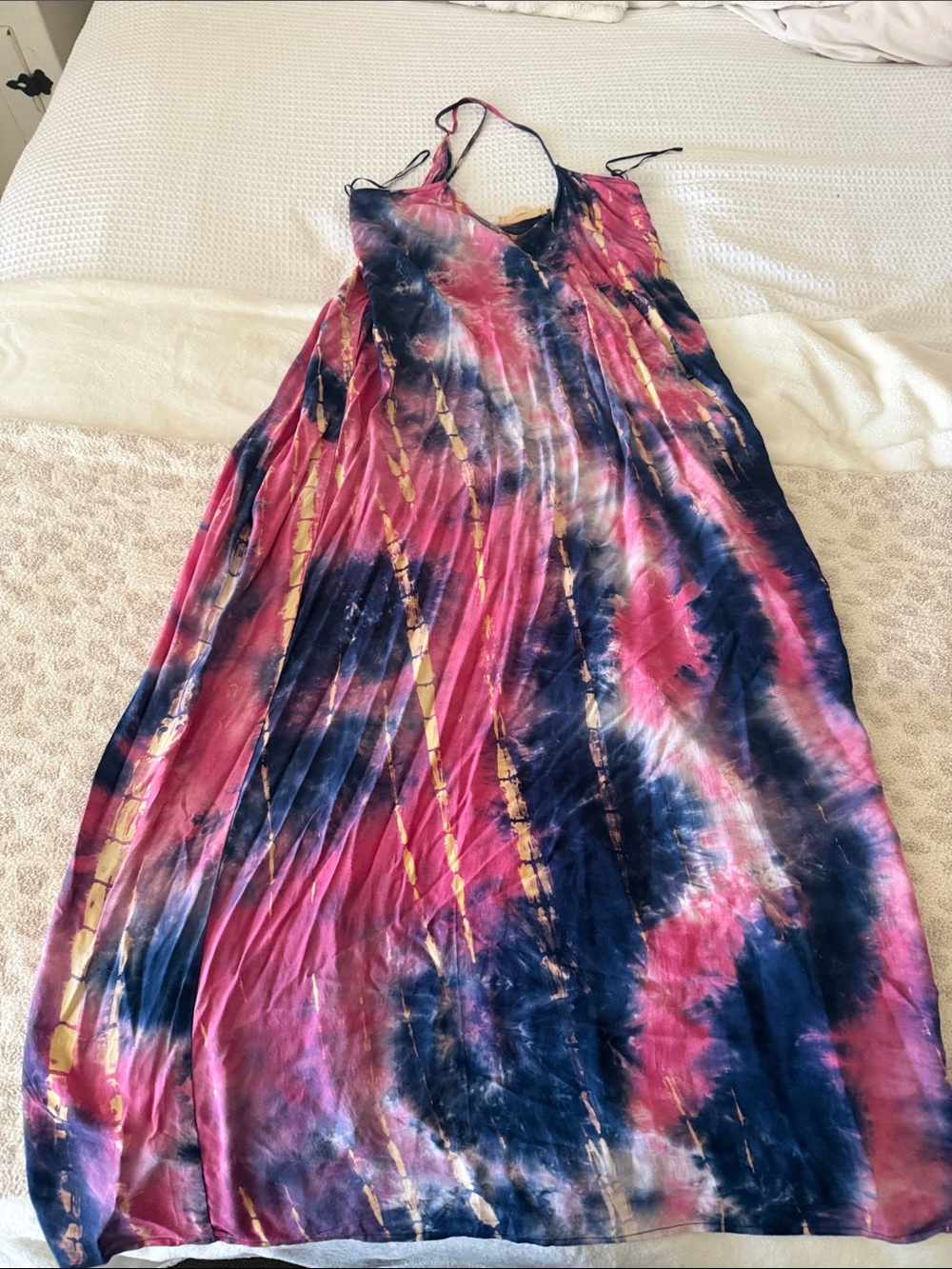 lovestitch Pink Navy Tie-Dye Maxi Dress with Gold Accents